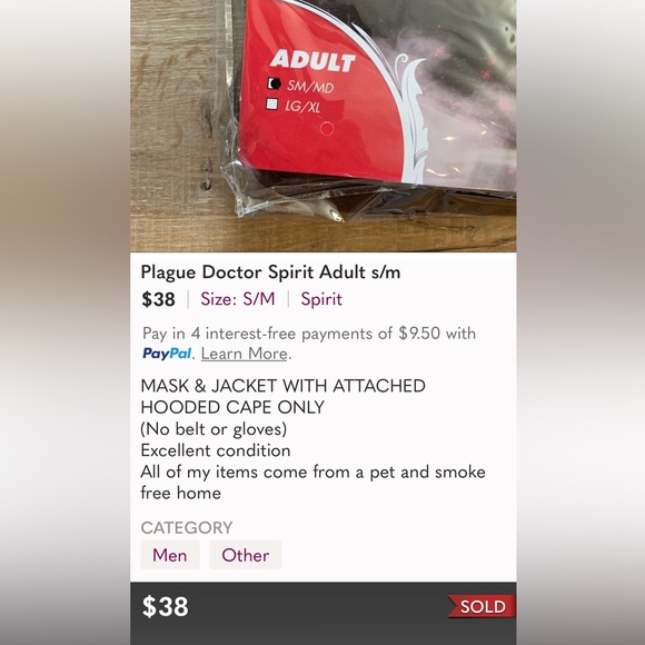 Medieval Plague Doctor Halloween Costume Adult Small-Medium - Picture 14 of 16